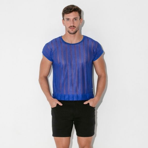 Blue Striped Crop Mesh T-Shirt CODE 22 37938