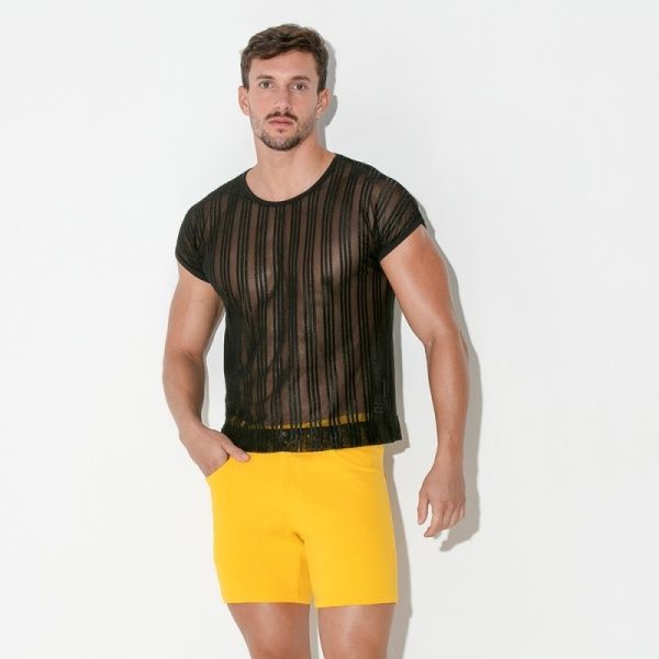Black Striped Crop Mesh T-Shirt CODE 22 37941